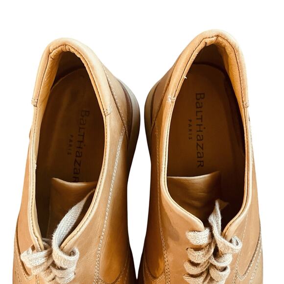 🍒 Y2K Leather Platform Sneakers Shoes Balthazar Paris Preppy‎ Tan Size EU 40 - Picture 5 of 11